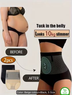 Women’s High-Waisted Shapewear Panties (2-Pack) – Tummy Control & Butt Lifting Body Shaper, Seamless Stretch Underwear for All-Day Comfort, Apricot & 