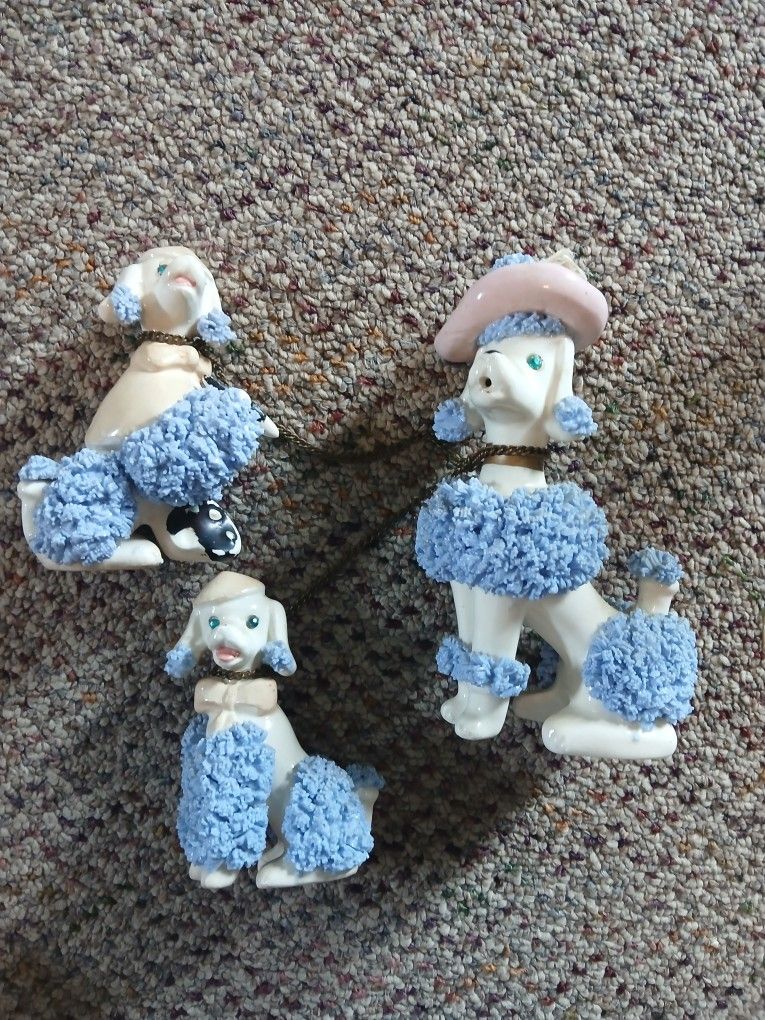 Vintage Porcelain Blue Poodle Set