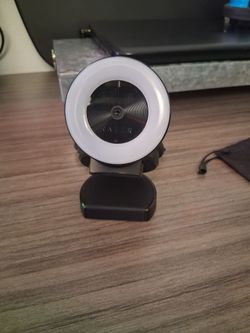 Razer Kiyo streaming webcam featuring a built-in, adjustable white LED ring light.