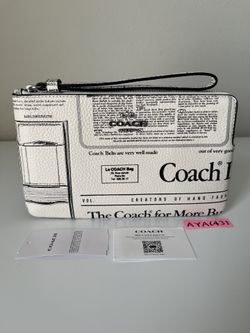 Coach Large Corner Zip Wristlet With Newspaper Print