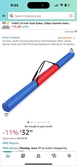 Summer Javelin Carrying Bag Heavy Duty Polyester Fabric Javelin Bag for Track and Field Throwing Equipment, Hold Up to 10 Javelins