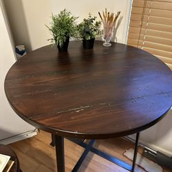 Round Wooden Kitchen Table + 2 Barstools