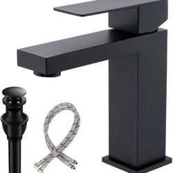 Black Bathroom Faucet, Bathroom Faucets, Bathroom Sink Faucets, Single Hole Bathroom Faucet, Matte Black Single Handle Bathroom Faucet with Pop Up Dra