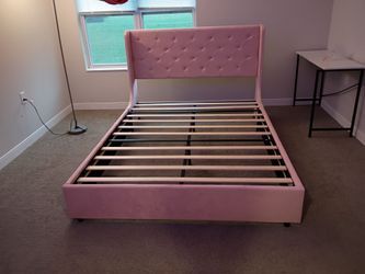 Pink Velvet Queen Upholstered Platform Bed Frame