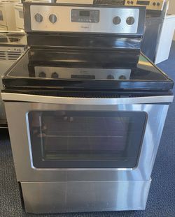 Stainless Steel Whirlpool Four Burner Glass Top Electric Stove (2-0078)