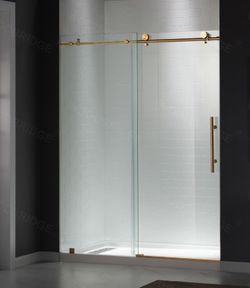 MBSDC6076-BG，WOODBRIDGE Frameless Shower Doors 56-60" Width × 76"Height with 3/8"(10mm) Clear Tempered Glass in Brushed Gold Finish,