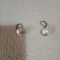 Vintage 1940s Freshwater Pearl Dangle Earrings With Silver Accent