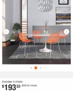 Leisuremod Indoor/Outdoor Set Of 4 Stackable Dining Chairs Orange