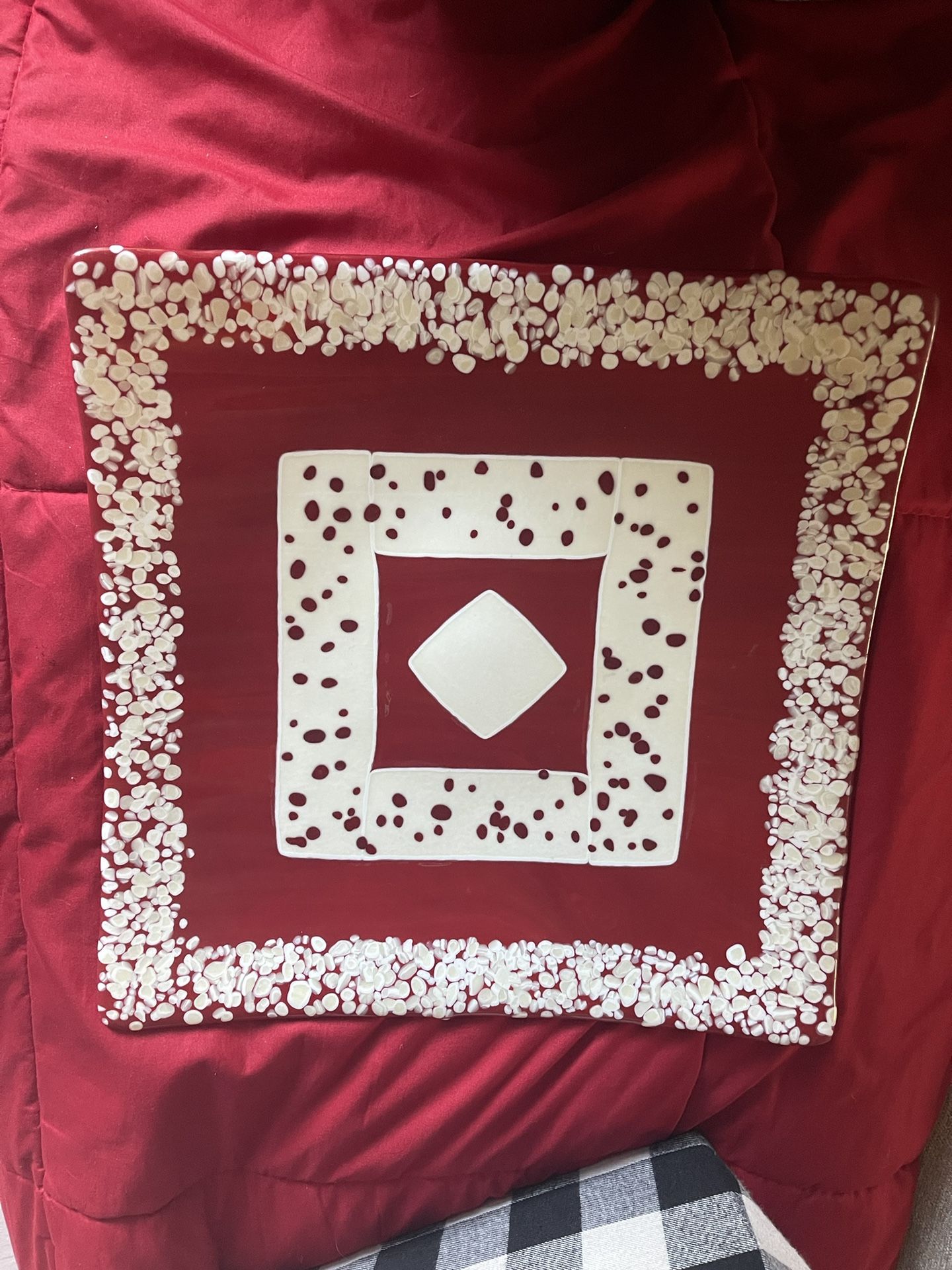 Red Square Decorative Heavy Glass Plate