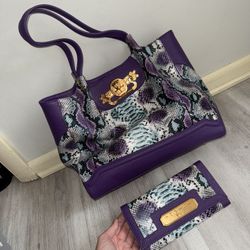 Sharif Wallet/Purse Set- Blue And Purple Faux Snakeskin- Like New Condition
