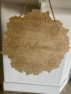 Unfinished Wood Sunflower Welcome 17.71 X 47.17