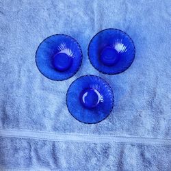 Set Of 3 Blue Crystal Bowls (France)