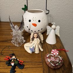 Snowman Lantern And Angels