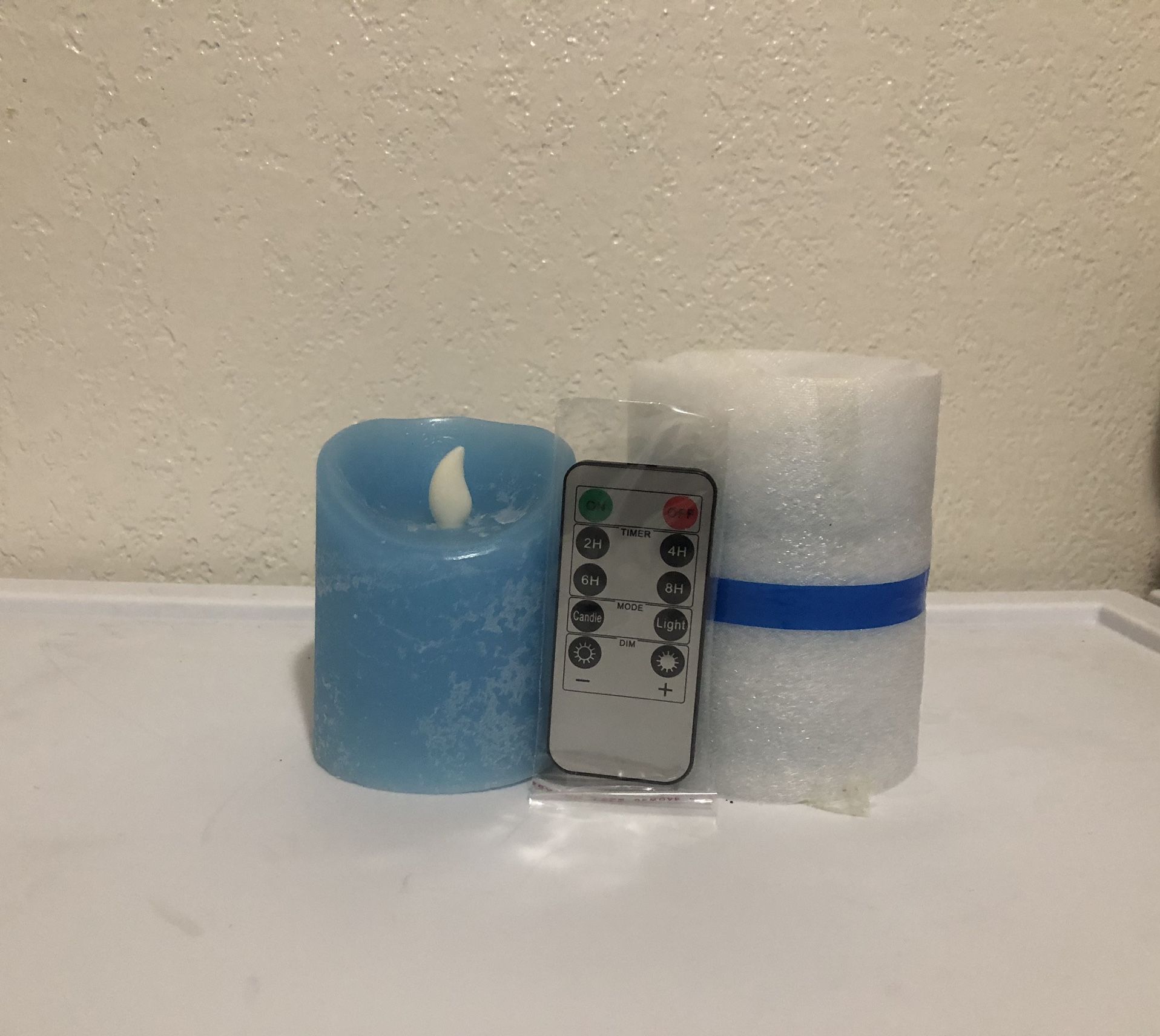 Battery Operated LED Candles,Realistic Flickering Electric Candles,Real Wax Pillar Fake Candles with Remote and Timer,Pack of 2- Blue