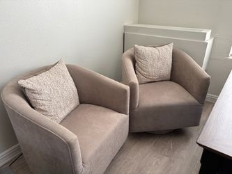 Pair of Taupe Velvet Swivel Accent Chairs