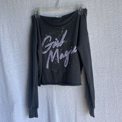 Grayson threads woman XS long sleeve crop top sweatshirt gray “girl magic” 