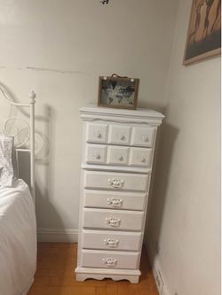 White tall wood dresser