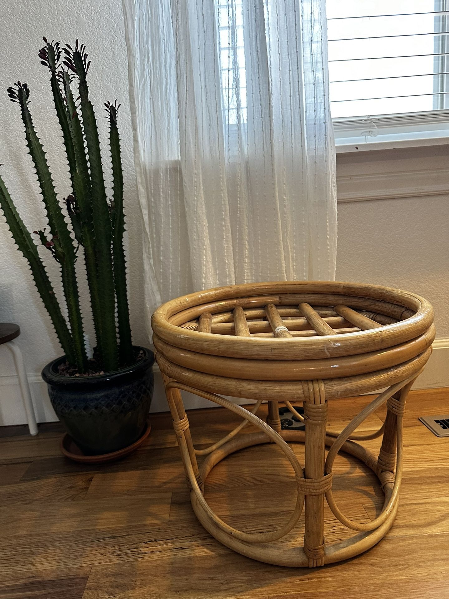 Vintage Rattan Foot Stool Side Table 