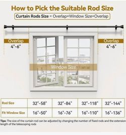 Brand New 32 in. to 144 in. Adjustable 1 in. Single Curtain Rod in Black