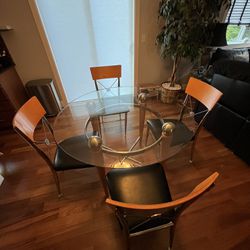 48” Modern Contemporary Round Glass Dining Table Set With 4 Chairs