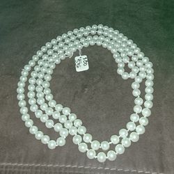 Vintage Long Rope Simulated Pearl Necklace Champagne Tone hand-knotted Durability NOS