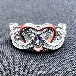 Ladies Heart Shape Red/ Silver Ring Size 9 New