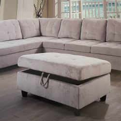 Grey Chenille Sectional couch And Ottoman