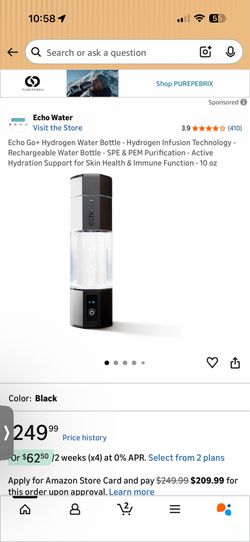 Echo Go+ Hydrogen Water Bottle - Hydrogen Infusion Technology - Rechargeable Water Bottle - SPE & PEM Purification - Active Hydration Support for Skin