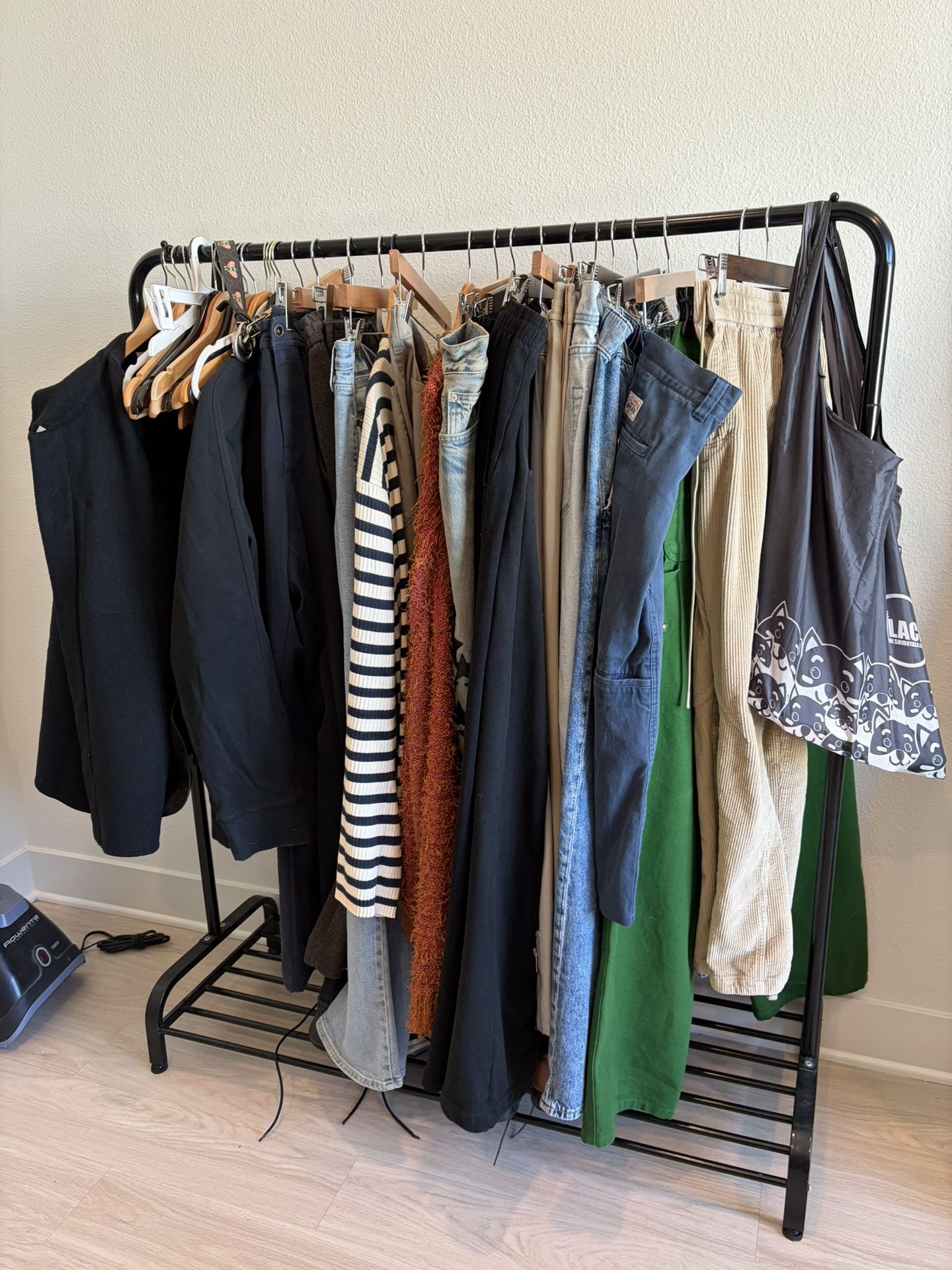 Metal Clothing Rack with Bottom Shelf – $30 (Delivery Available)