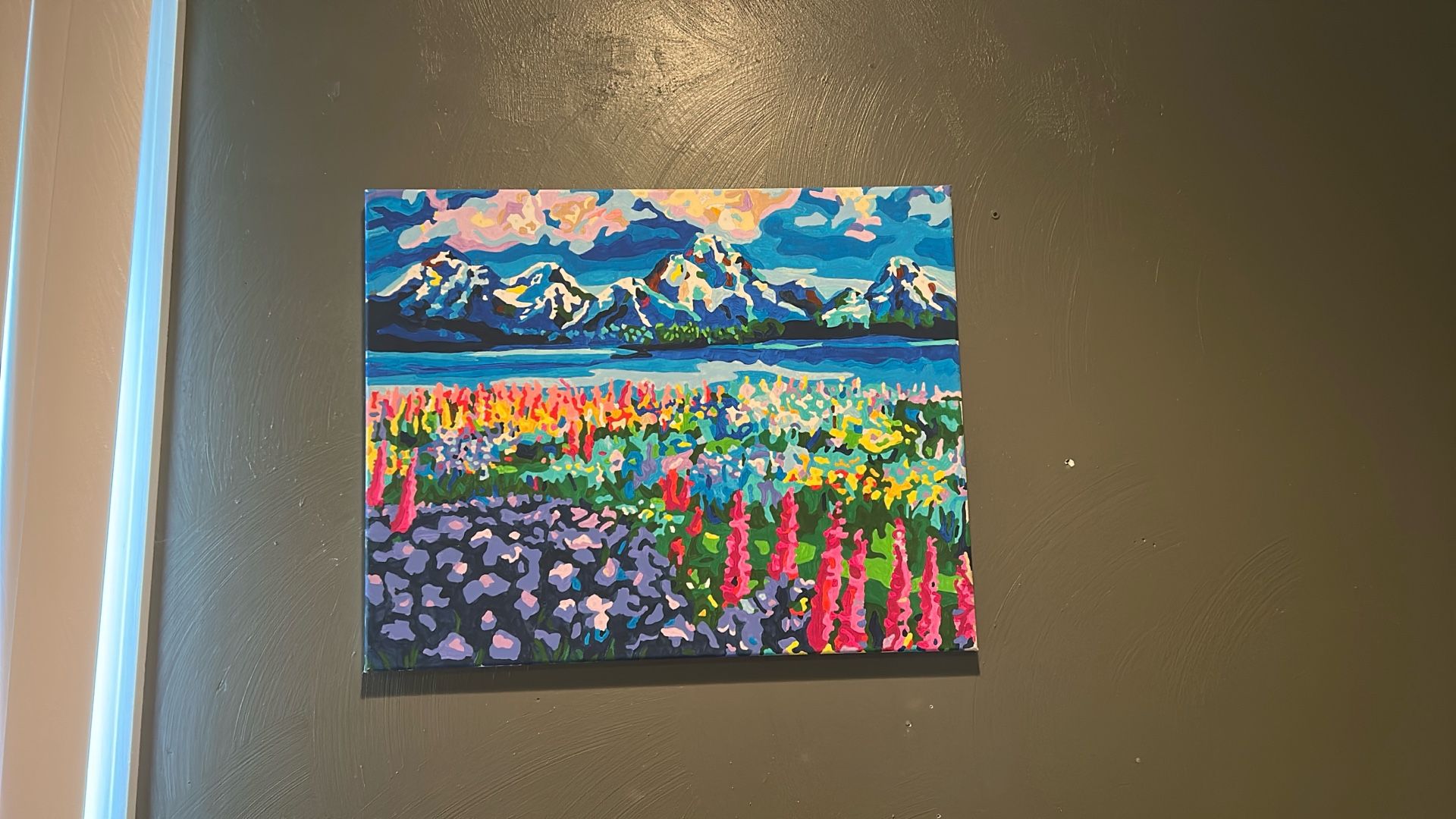 Bright Floral Mountain Paint By Numbers Completed