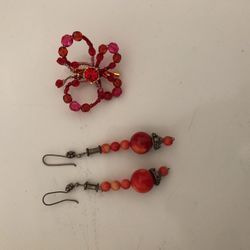 Cute Red Earrings And Pendant From India 