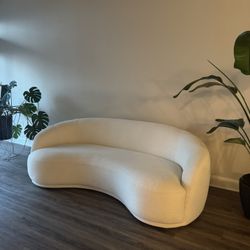 Boucle Curved Ivory Couch Sofa 