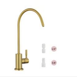 A Golden Faucet for The Kitchen with a High Arc Design, Featuring Water-Saving Technology And Comes with Installation Hardware