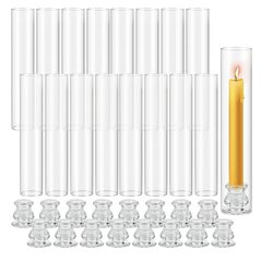Cieex Hurricane Glass Candle Holders Set of 16, 11.8" H Clear Cylinder Windproof Candle Holder Chimney Tubes, Taper Glass Candlestick Holders for Home