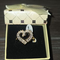 Gold-Tone Heart Ring with Baguette Stones