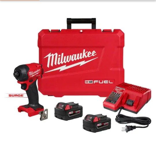 MilwaukeeM18 FUEL SURGE 18V Lithium Ion Brushless Cordless 1/4 in. Hex Impact Driver with (2) 5.0 Ah Battery and Charger
