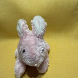 Vintage Commonwealth Pink Bunny Rabbit Crouching Plush Pink Rose 4”