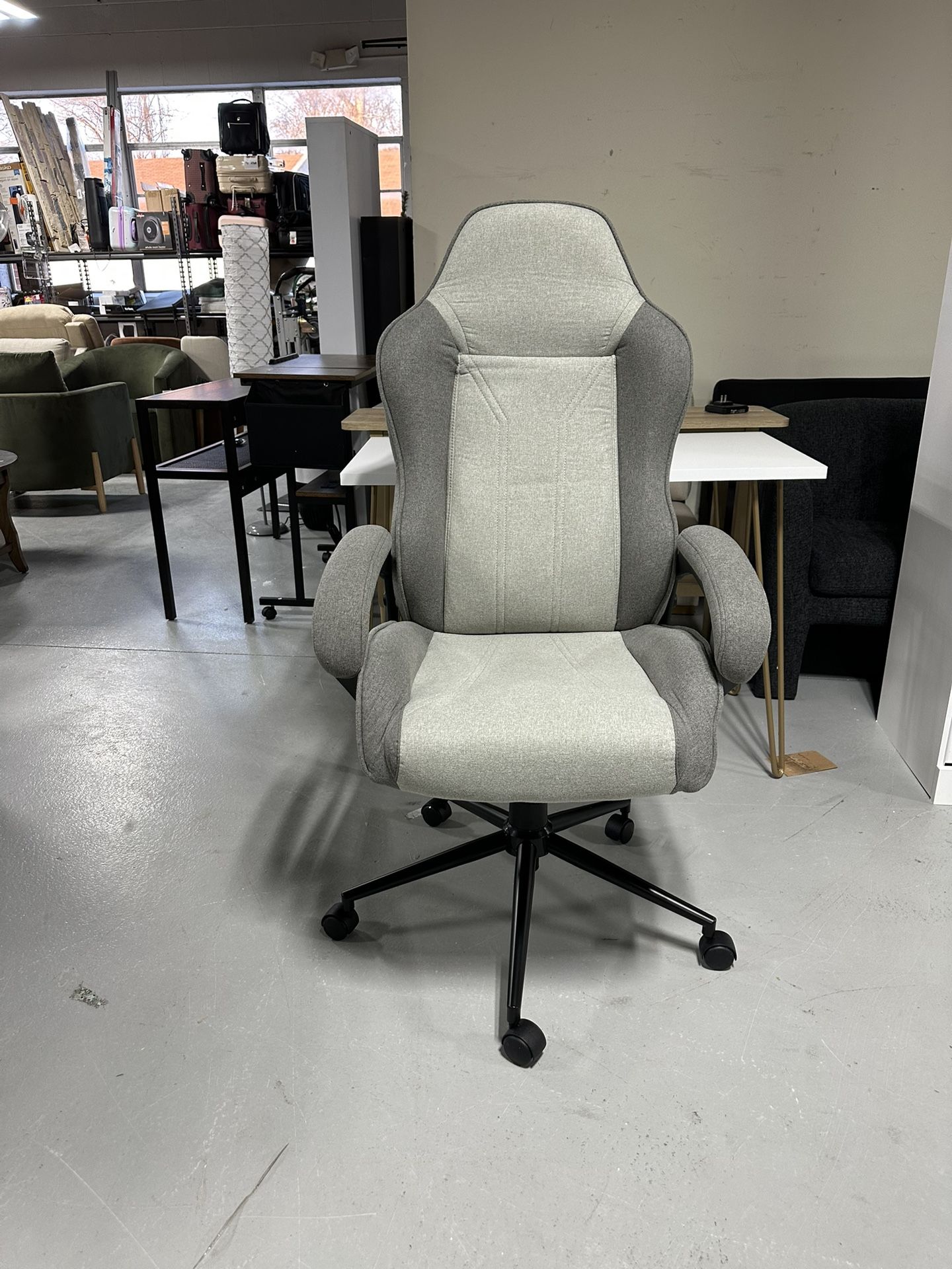 Swivel Gaming Chair Gray - Room Essentials™: Upholstered Computer Desk Chair, Adjustable, Fixed Arms