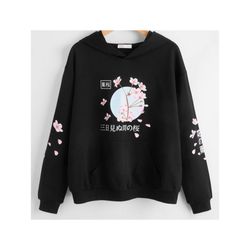 Japanese Letter Sakura Graphic Floral Hoodie. Size Medium 6.