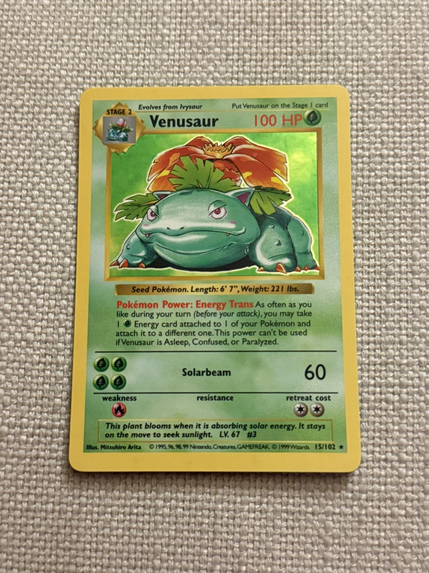 FT/FS Shadowless Venusaur Unlimited Holofoil Base Set Pokemon Card