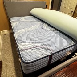 Queen Bed, headboard, frame, like new Matress and more