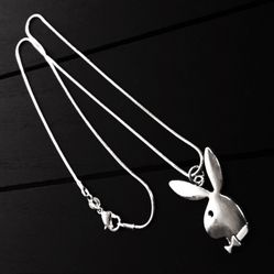 (various sizes) 925 Sterling Silver Necklace with Antique Silver Playboy Bunny Pendant