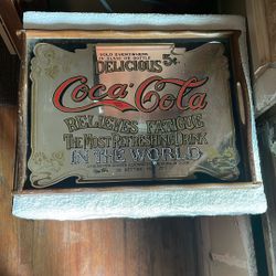 Coca Cola Wooden Tray With Mirror 