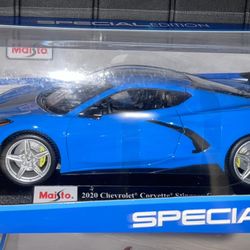2020 CHEVROLET CORVETTE STINGRAY W/HIGH WING BLUE 1/18 DIECAST CAR MAISTO