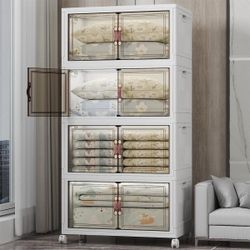 New -Extra Large Stackable Storage Bins with Lids & Wheels & Door,672QT-168QT/42GAL*4Pack Foldable Collapsible Closet Organizers, Plastic containers d