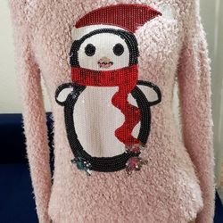 Sequined Penguin Christmas Sweater Size Woman's Medium 