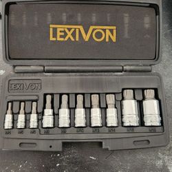 Lexivon Triple Square Spline Star Bit Socket Set Premium Tool 10 Pc M4-M18 Steel