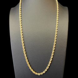 26” 10K Yellow Gold Diamond Cut Rope Necklace 