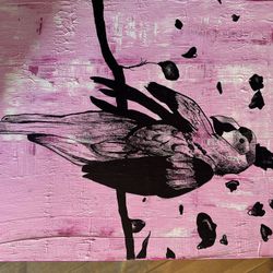 Pink And Black Bird Painting 