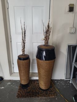 Deco Handmade Tall woven Floor Vases.  36 inch and 26 inch Tall.
